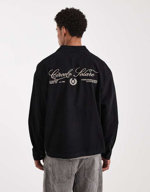 ASOS DESIGN - Sort oversized skjorte med broderi på ryggen og firkantet pasform