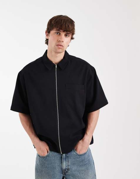 ASOS DESIGN - Sort oversized skjorte med gennemgående lynlås i firkantet pasform - view 1