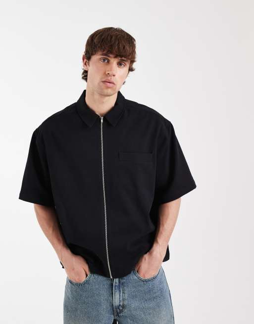 ASOS DESIGN - Sort oversized skjorte med gennemgående lynlås i firkantet pasform