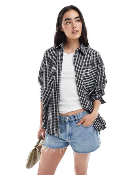 ASOS DESIGN - Sort oversized skjorte med lommedetalje og tern - view 1