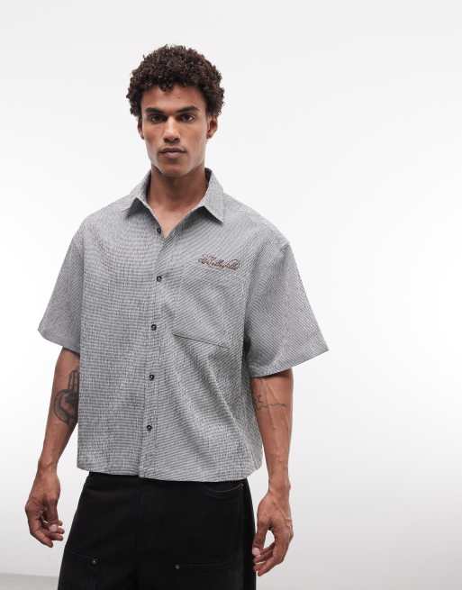 ASOS DESIGN - Sort oversized skjorte med mikrotern i firkantet pasform