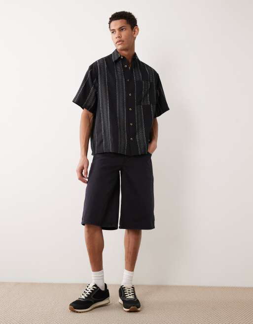 ASOS DESIGN - Sort oversized skjorte med tekstur i firkantet pasform, 2 af 5