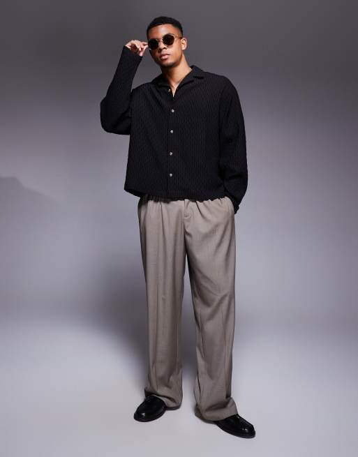 ASOS DESIGN - Sort oversized skjorte med tekstur og reverskrave i firkantet pasform, 4 af 4