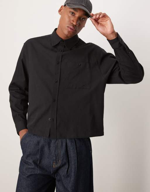 ASOS DESIGN - Sort oversized skjorte med vaffeltekstur i firkantet pasform