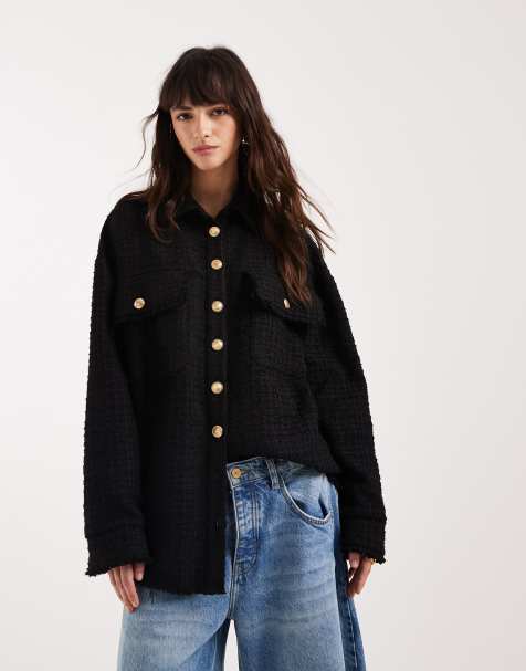 ASOS DESIGN - Sort oversized skjortejakke i bouclé - view 1