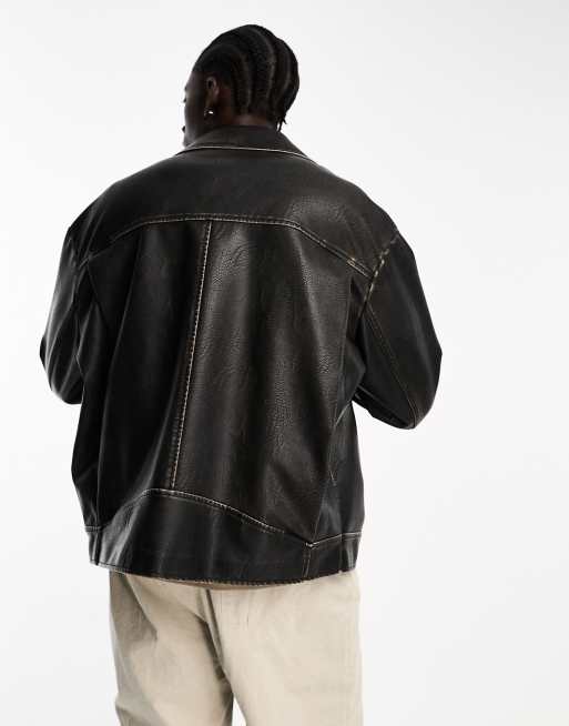 ASOS DESIGN - Sort oversized slidt bikerjakke i imiteret læder , 3 af 4