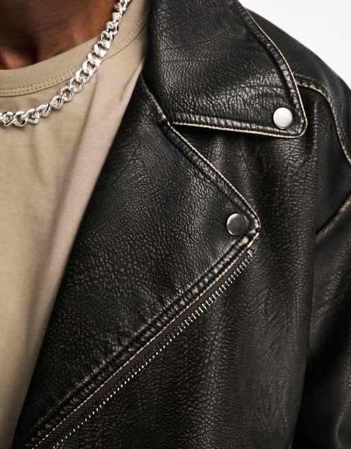 ASOS DESIGN - Sort oversized slidt bikerjakke i imiteret læder , 4 af 4