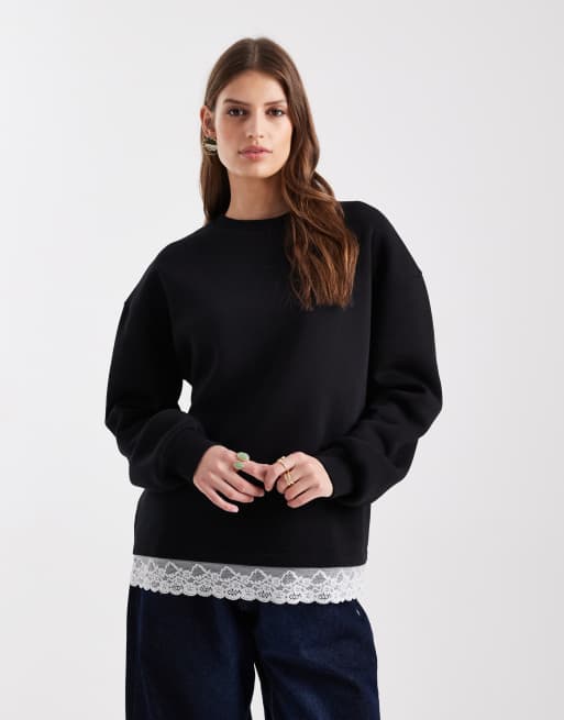 ASOS DESIGN - Sort oversized sweatshirt med blondedetalje forneden