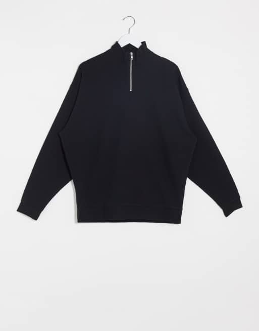 ASOS DESIGN - Sort oversized sweatshirt med halv lynlås