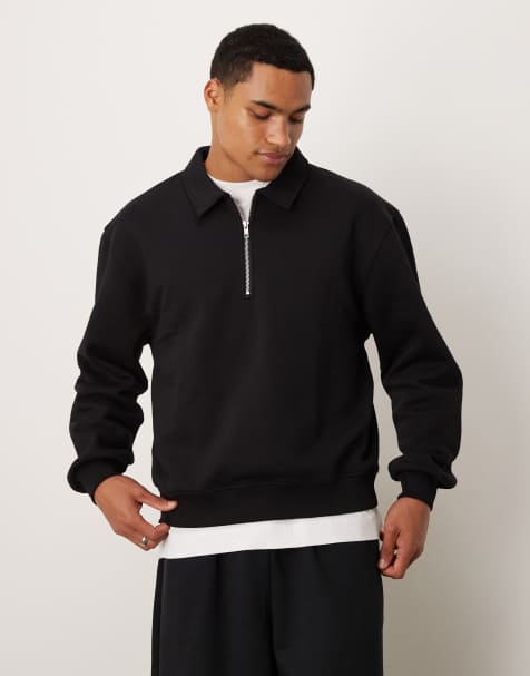 ASOS DESIGN - Sort oversized sweatshirt med krave og lynlås i firkantet pasform - view 1