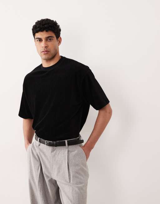 ASOS DESIGN - Sort oversized T-shirt i kraftigt materiale med tekstur og firkantet pasform