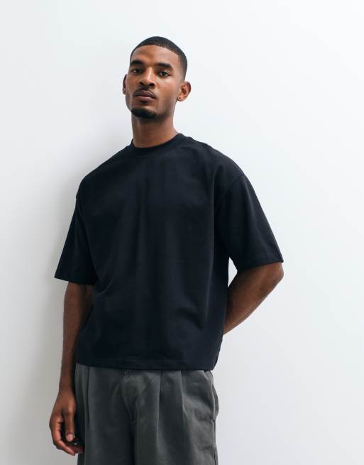 ASOS DESIGN - Sort oversized T-shirt i superkraftigt stof i firkantet pasform