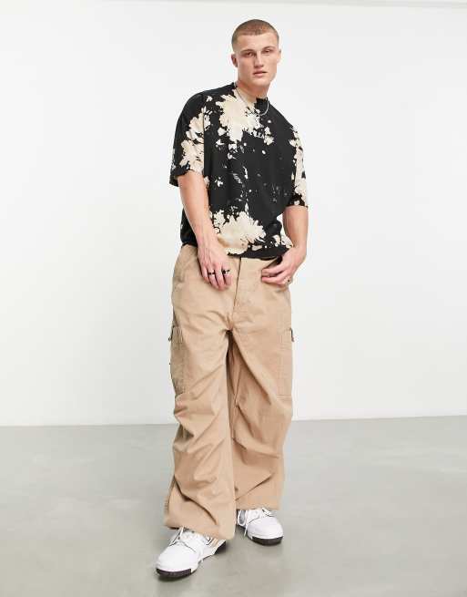 ASOS DESIGN - Sort oversized T-shirt i syrevasket tie-dye med print på brystet