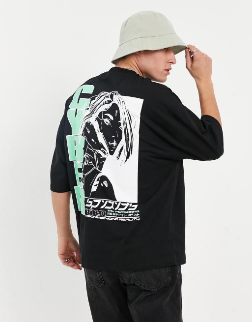 ASOS DESIGN - Sort oversized T-shirt med anime-print på ryggen