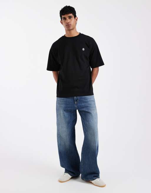 ASOS DESIGN - Sort oversized T-shirt med blomstergrafik langs rygraden og broderi , 2 af 5