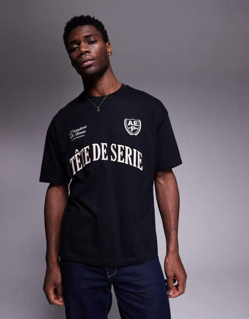 ASOS DESIGN - Sort oversized T-shirt med broderet sportstekst