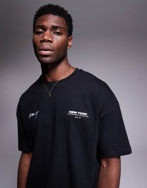 ASOS DESIGN - Sort oversized T-shirt med bytekstprint på brystet - view 1
