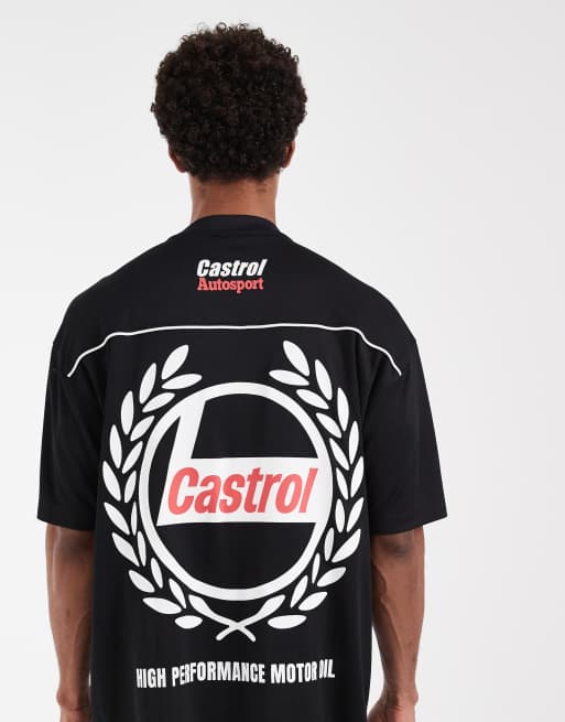 ASOS DESIGN - Sort oversized T-shirt med 'Castrol'-print i mesh, 4 af 5