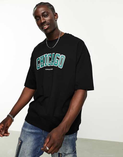 ASOS DESIGN - Sort oversized t-shirt med 'Chicago'-print foran