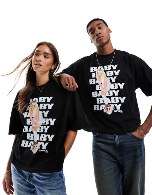 ASOS DESIGN - Sort oversized t-shirt med firkantet pasform og Baby Spice Girls-print