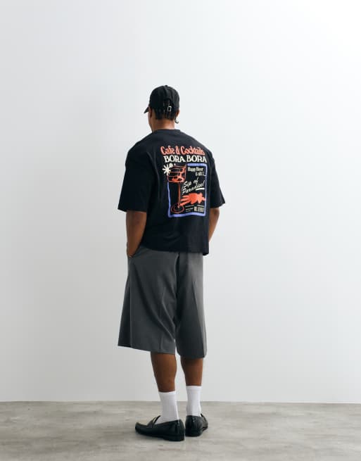 ASOS DESIGN - Sort oversized T-shirt med firkantet pasform og grafisk cocktail-print