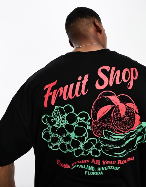 ASOS DESIGN - Sort oversized T-shirt med frugtprint bagpå