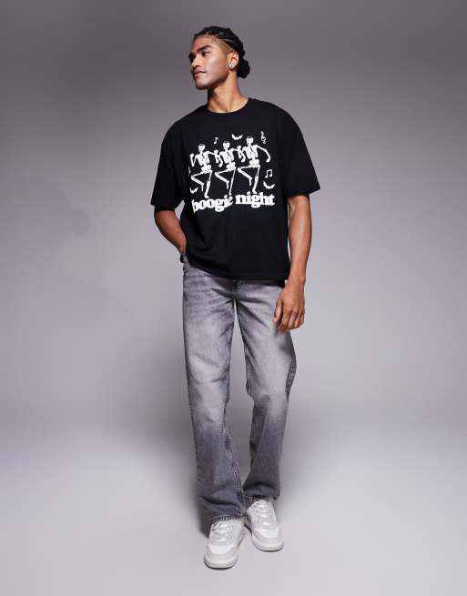 ASOS DESIGN - Sort oversized T-shirt med grafik med dansende skelet i firkantet pasform , 2 af 5