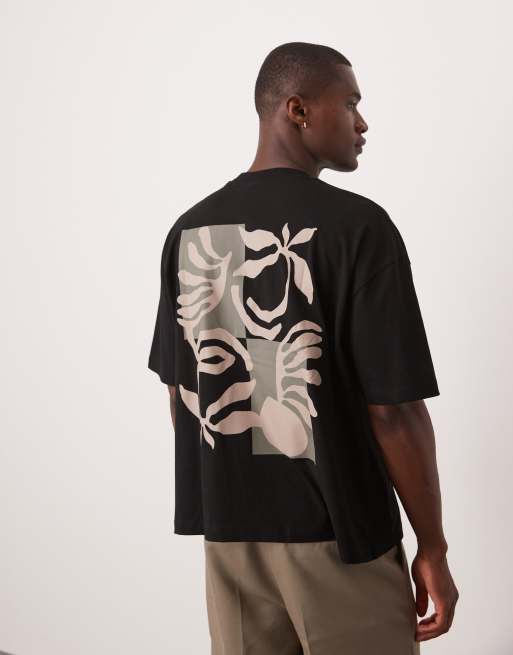 ASOS DESIGN - Sort oversized T-shirt med grafisk blomsterprint i firkantet pasform