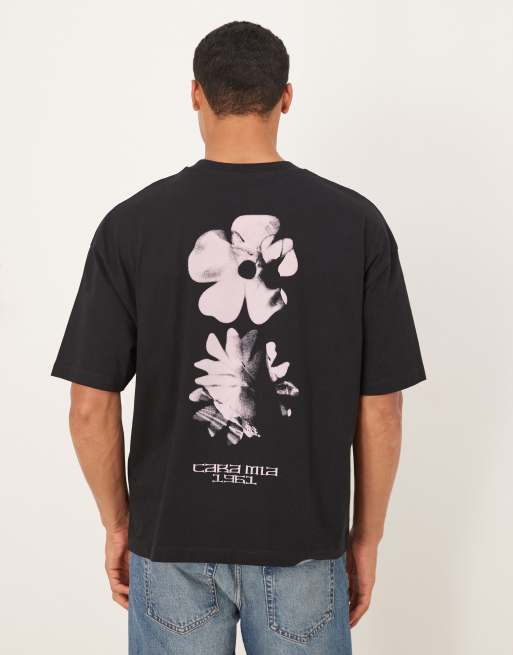 ASOS DESIGN - Sort oversized T-shirt med grafisk blomsterprint i firkantet pasform