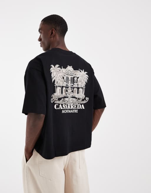 ASOS DESIGN - Sort oversized T-shirt med grafisk hotel-print og firkantet pasform