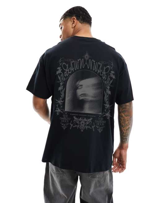 ASOS DESIGN - Sort oversized t-shirt med grungeprint på brystet og ryggen
