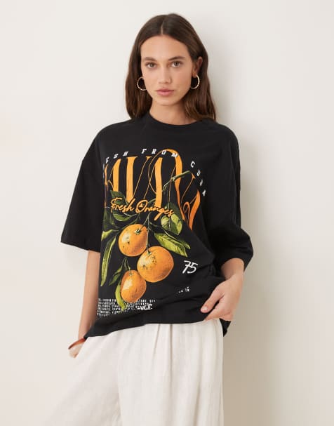 ASOS DESIGN - Sort oversized T-shirt med 'Havana'-appelsinprint - view 1