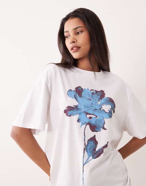 ASOS DESIGN - Sort oversized T-shirt med korte ærmer og blomsterprint - view 1