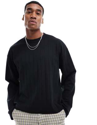 ASOS DESIGN - Sort oversized T-shirt med lange ærmer i tekstureret ribstrik i firkantet pasform