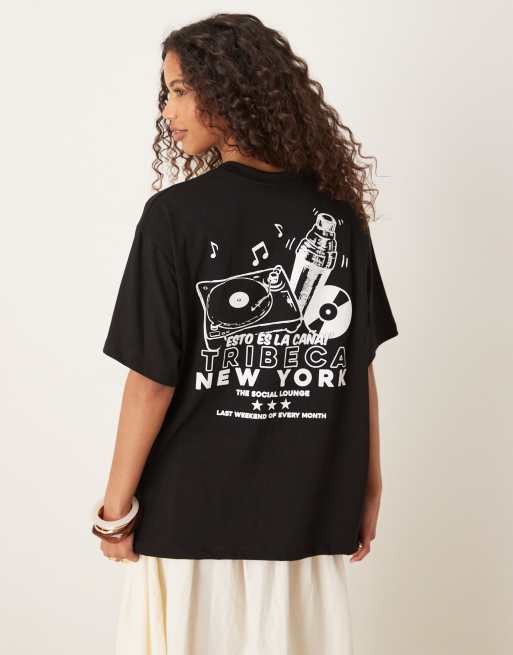 ASOS DESIGN - Sort oversized T-shirt med 'New York'-grafik på ryggen