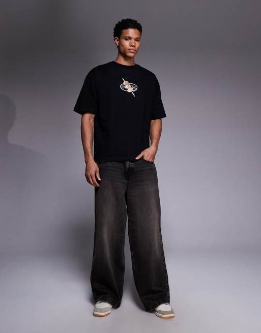 ASOS DESIGN - Sort oversized T-shirt med olivengrøn grafik, 2 af 5