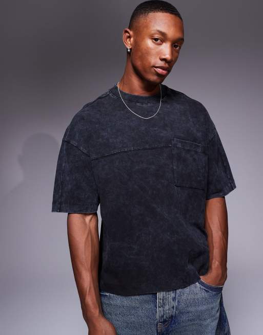 ASOS DESIGN - Sort oversized T-shirt med paneldetaljer i firkantet pasform