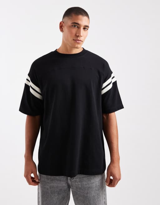 ASOS DESIGN - Sort oversized T-shirt med panelsyninger i kontrastdesign i kraftigt materiale med firkantet pasform 