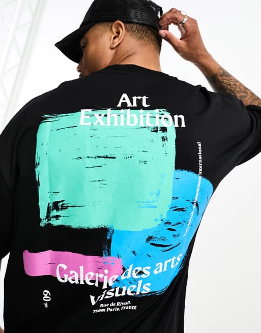 ASOS DESIGN - Sort oversized T-shirt med print af penselstrøg bagpå