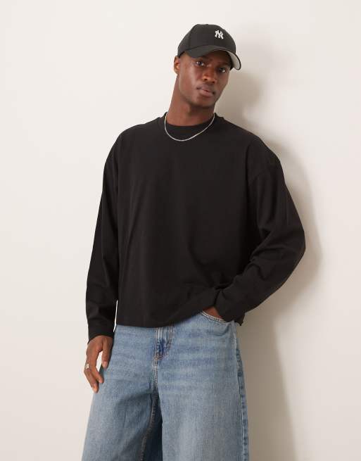 ASOS DESIGN - Sort oversized T-shirt med sænkede ærmegab og lange ærmer i firkantet pasform