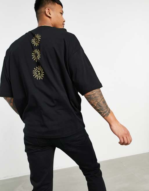 ASOS DESIGN - Sort oversized T-shirt med solprint bagpå