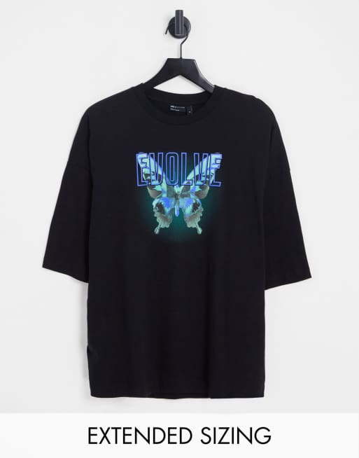 ASOS DESIGN - Sort oversized T-shirt med sommerfugleprint foran