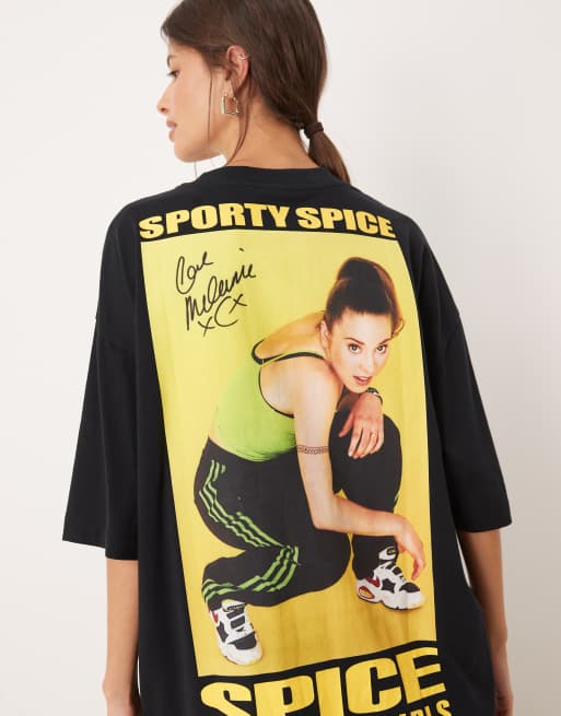 ASOS DESIGN - Sort oversized T-shirt med 'Spice Girls Sporty'-print