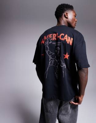 ASOS DESIGN - Sort oversized T-shirt med sportsgrafik - view 1