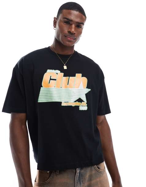 ASOS DESIGN - Sort oversized T-shirt med sporty glimmergrafik i firkantet pasform - view 1
