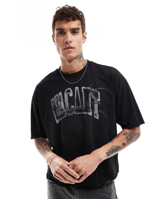 ASOS DESIGN - Sort oversized T-shirt med 'Vacant'-grafik i firkantet pasform 