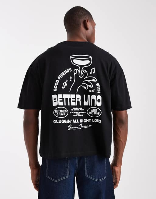 ASOS DESIGN - Sort oversized T-shirt med 'Vino'-grafik i firkantet pasform