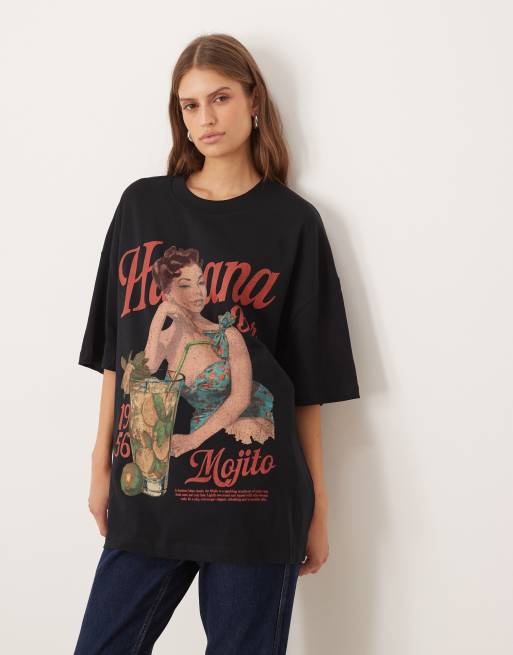 ASOS DESIGN - Sort oversized T-shirt med vintage mojito-grafik