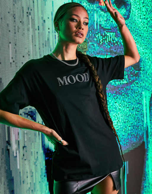 ASOS DESIGN - Sort oversized T-shirt Mood i rhinsten