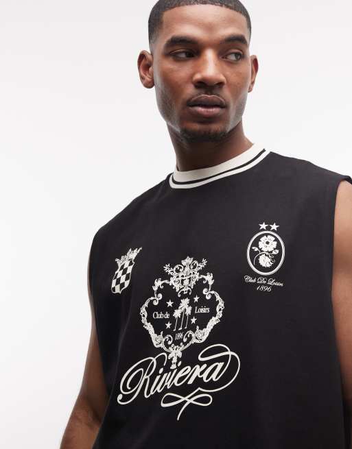 ASOS DESIGN - Sort oversized tanktop med fodboldprint foran